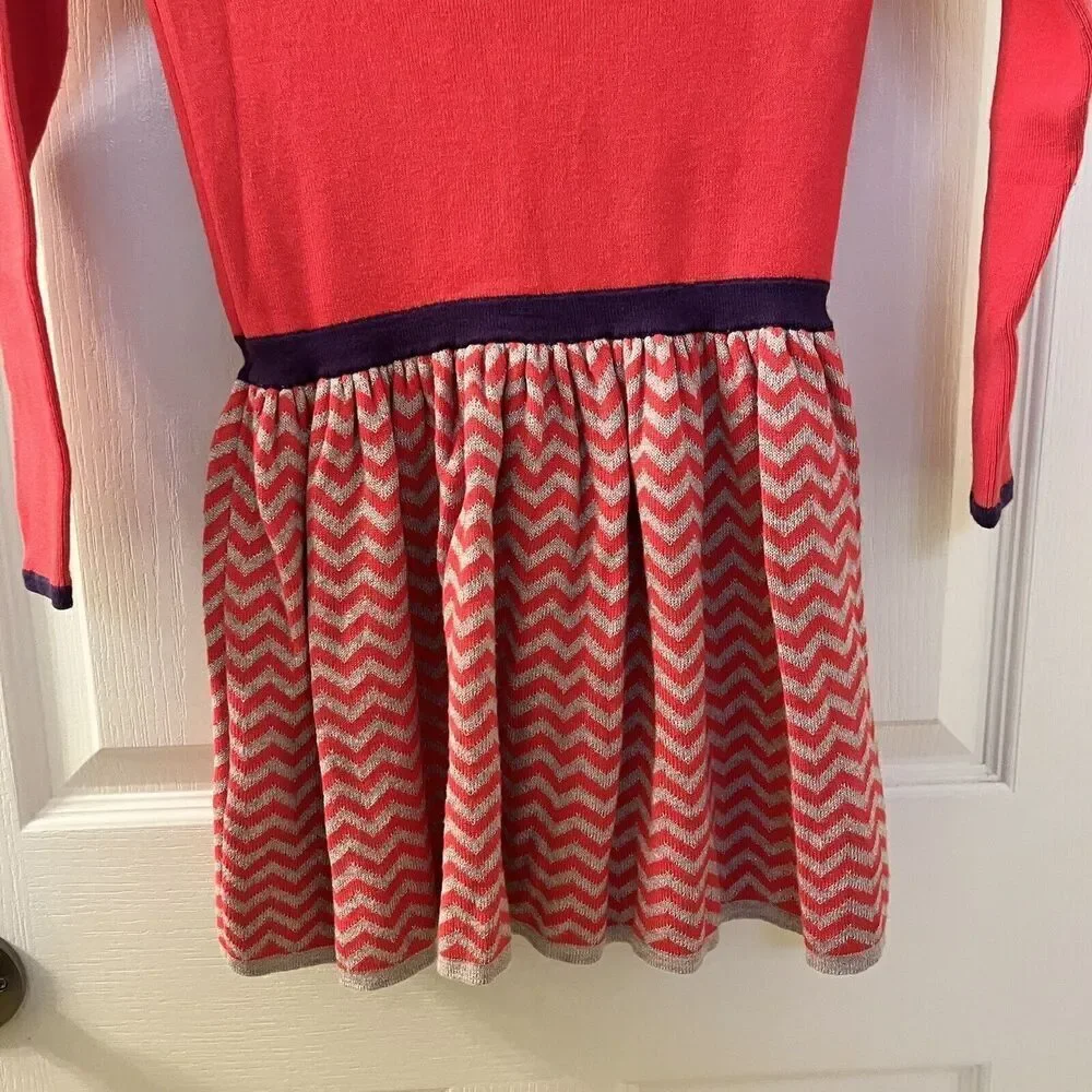 Mini Boden Long Sleeve Peter Pan Collar Sweater Dress Chevron Girls Size 5-6